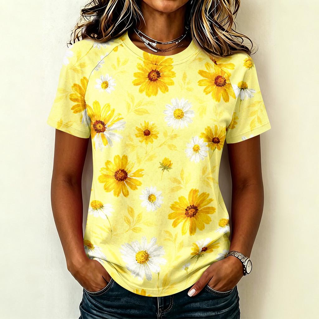 Women's Casual Raglan Sleeve Crew Neck Floral Print Short Sleeve Top Lightweight Comfortable Fit Soft Fabric