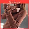 Women Pullover Autumn Knitted Casual Sweater Top Pile Collar Turtleneck Full Sleeve Button Thin Slim Inner Solid Color