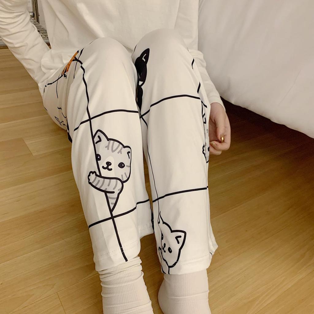 Women's Thin Spring/Autumn Pajama Pants - Casual, Cute Japanese Cartoon Design, Wearable Outdoors