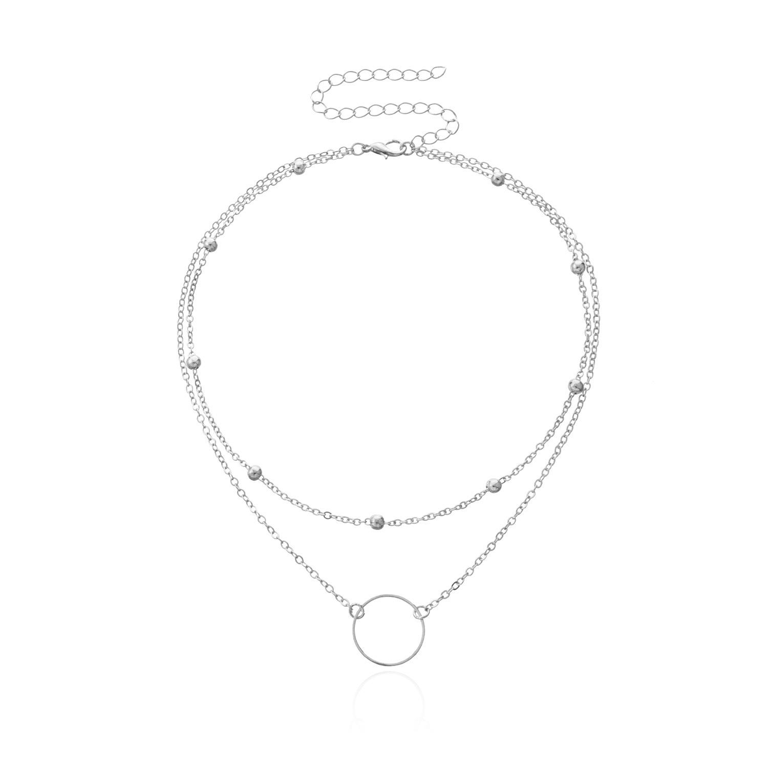 

Europe, America, simple chain bead chain ring pendant necklace women, fashion short simple alloy necklace
