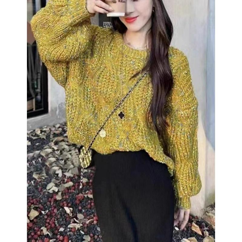 Autumn/Winter Sweater Loose Lantern Sleeve Sweater Korean Coarse Needle Color Knitted Sweater