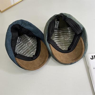 Retro Washed Denim Beret Women's New Big Head Circumference Shows Small Face Forward Hat Bud Hat