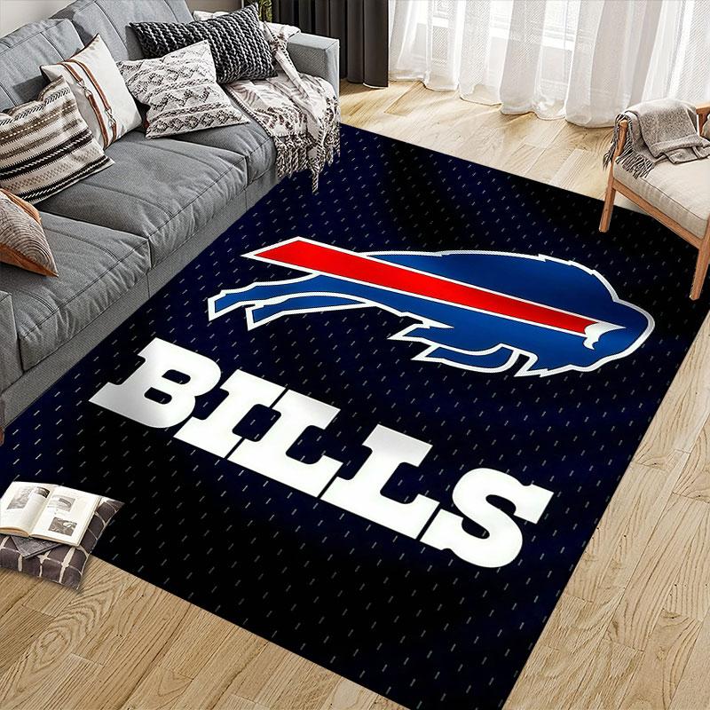 Buffalo Bills Flannel Printed Carpet, Home Sofa Decoration for Living Room & Bedroom, Non‑Slip Play Flannel Floor Mat for Game Room