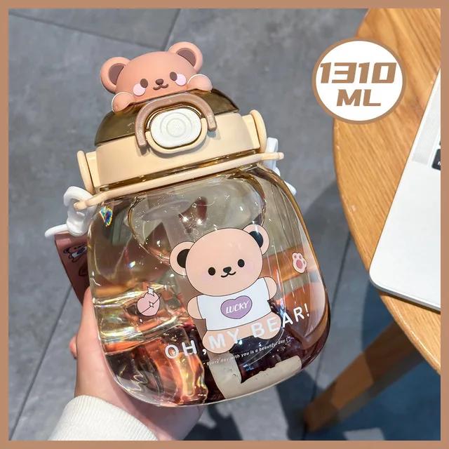 Tazza Orsetto Carino 800ml a 1400ml Borraccia Termica con Cannuccia Kawaii Borraccia per Bambina Bambino Bollitore da Esterno