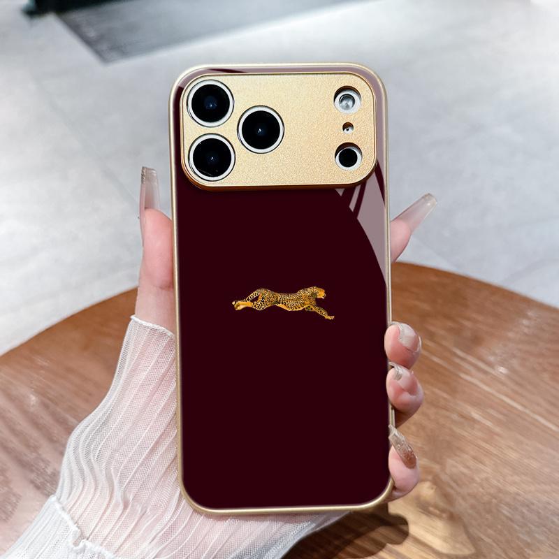

Ретро стеклянный чехол для телефона с леопардовым принтом, подходящий для iPhone17 16 15 14 13 12 11 Pro/Max/Plus, противоударная задняя крышка For iPhone 11PROMAX