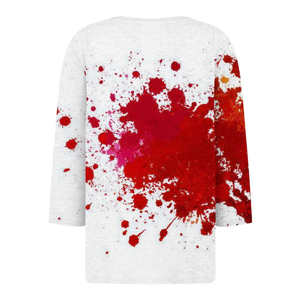 Damen Lässige Mode V-Ausschnitt Locker Vielseitig Halloween-Print Dreiviertelarm Oberteil