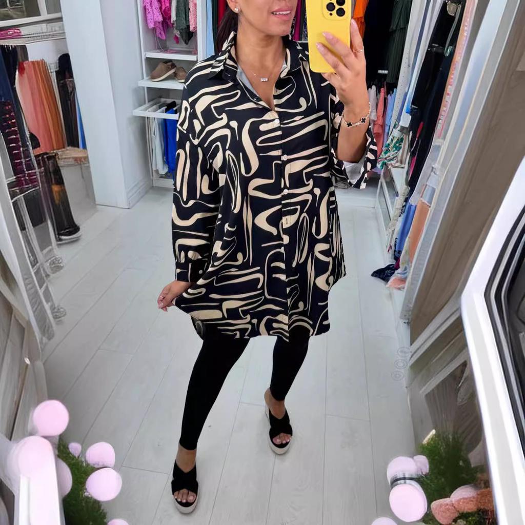 Autumn 2025 Women's Fashion Lapel Long Sleeve Casual Printed Shirt