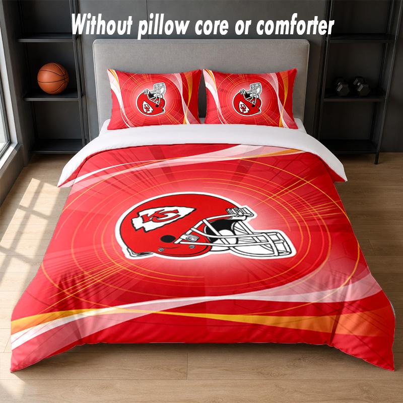 Kansas City Chiefs Design Bed Bedding Set 1 Duvet Cover + 2 Pillowcases Soft Breathable Household Bed Linens