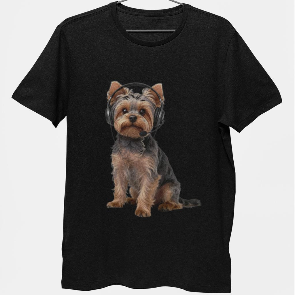 Yorkshire Terrier Headphones T-Shirt Cute DJ Dog Graphic Tee Unisex