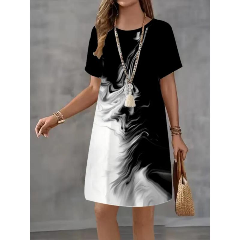 Patterns Women Mini Dresses Summer Short Sleeve Printed Plus Size Casual Comfortable Soft Dress
