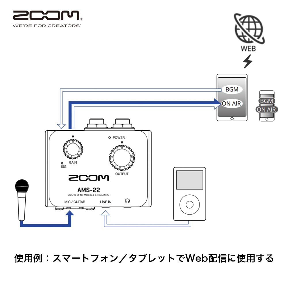 ZOOM Audio Interface for and Music USB Loop AMS Series AMS-22 Ultra-Compact Streaming, DTM, Production, Type-C, Smartphone/Tablet Compatible,