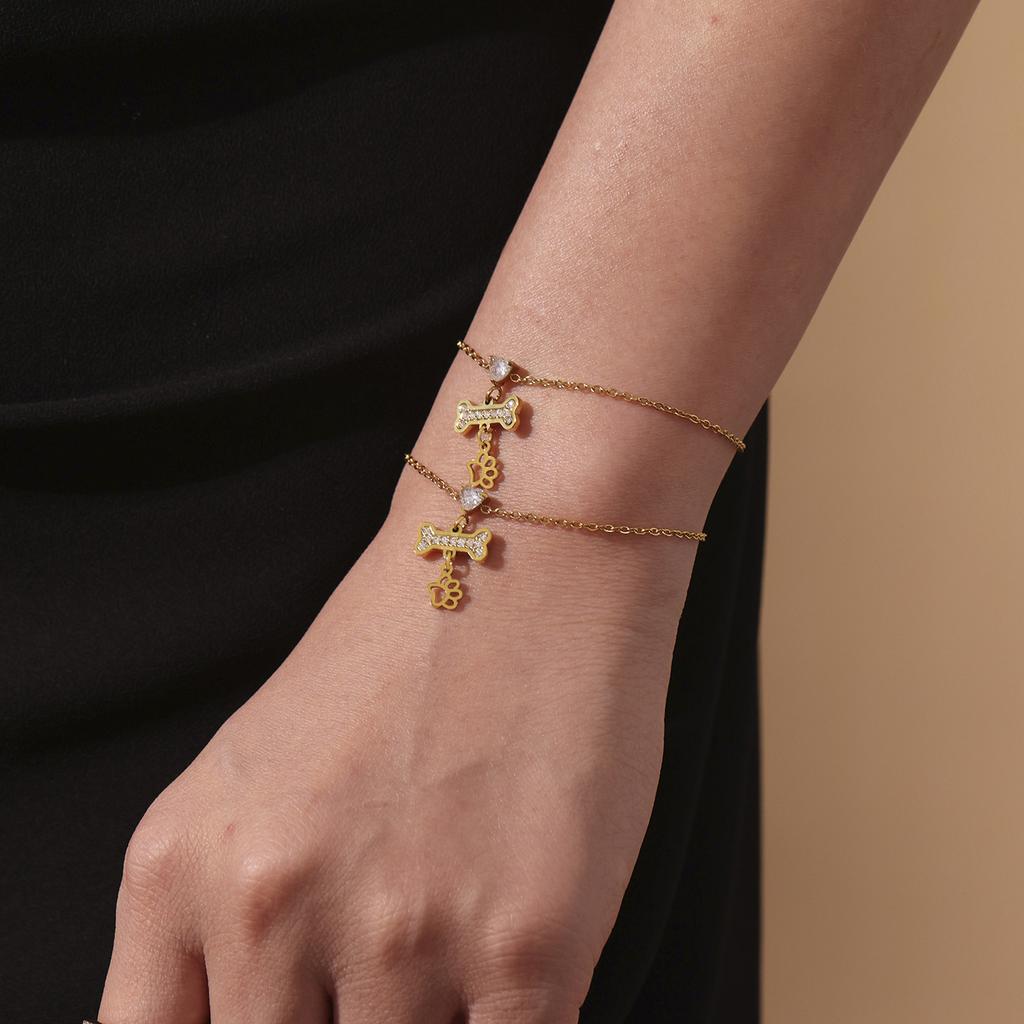 Heart Bone Pendant Necklace & Chain Bracelet Set