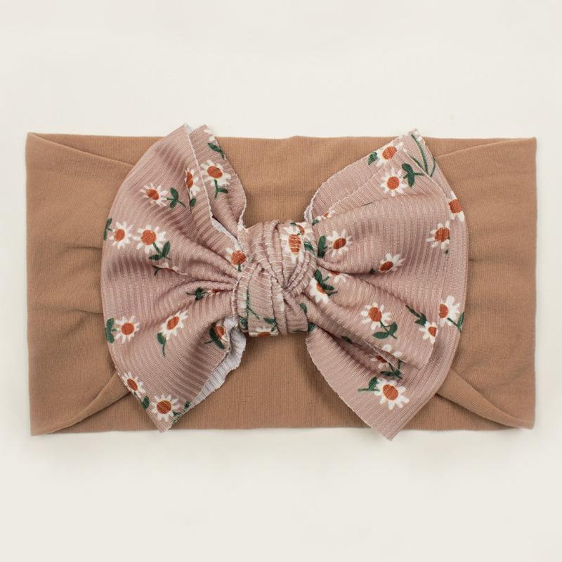New twill print bow children's headband, summer thin solid color baby hair accessories, girls headscarf