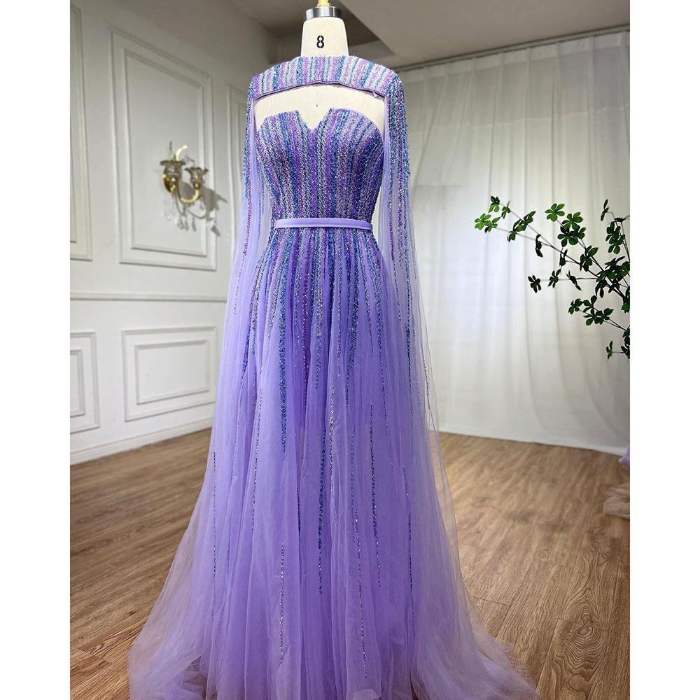 Green flying sleeves fishtail high-end elegant evening dress performance host banquet dress dress LA11911