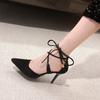 Fashion Women's High Heels New Summer Fashion Pointed Toe Lace-up Flannel High Heels Banquet Party Stilettos Women Zapatos Para Mujer