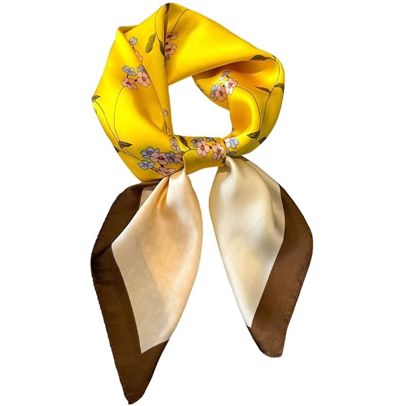 

[Celetree] scarf 70×70cm ladies silk style neckerchief square bandana commute office trip gift (27# yellow flower)