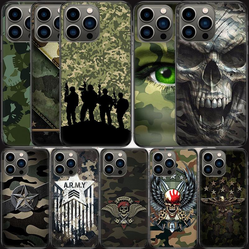 Camouflage Farbe Handyhülle Für Apple Iphone 16 15 Plus Weich 13 12 Mini Hülle 11 14 Pro Max Capa X XS XR 8 7 Schale Coque Silikon
