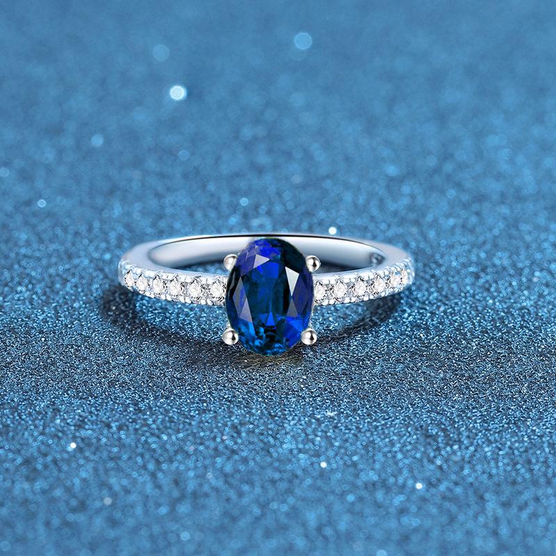 S925 Sterling Silver Egg-Shaped Women's Ring: Yellow, Green, Blue, Sea Blue Diamond, Korean Style