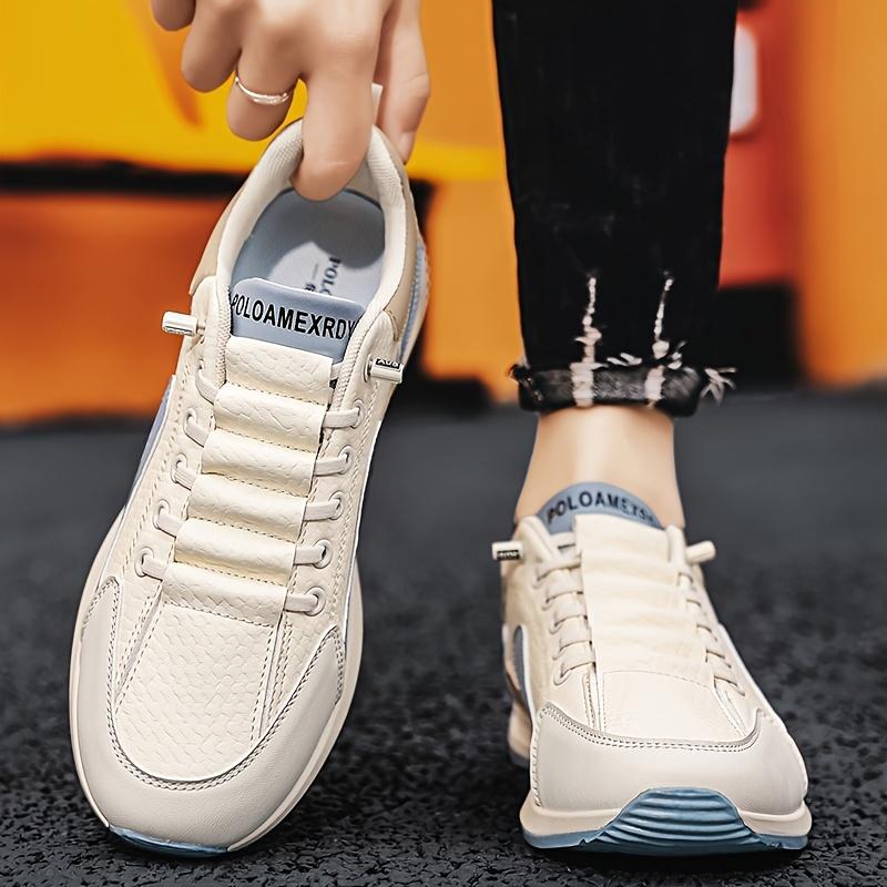 Men's Fashion Color Block Sneakers Casual Low-Top Lace-Up Shoes with Shock Absorption White/Brown/Orange Stripe Design, Ideal for All Seasons