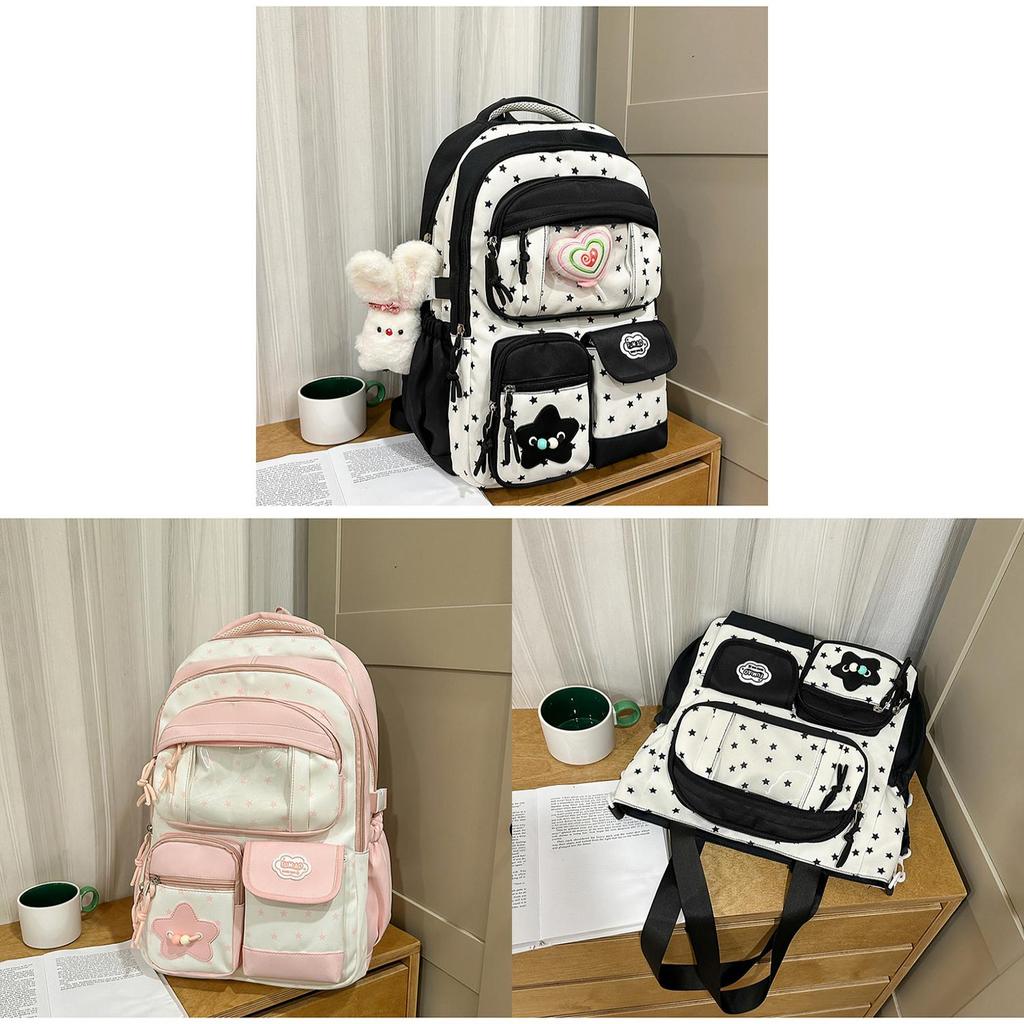 Fresh Color Block Backpack With Nylon For School Girls