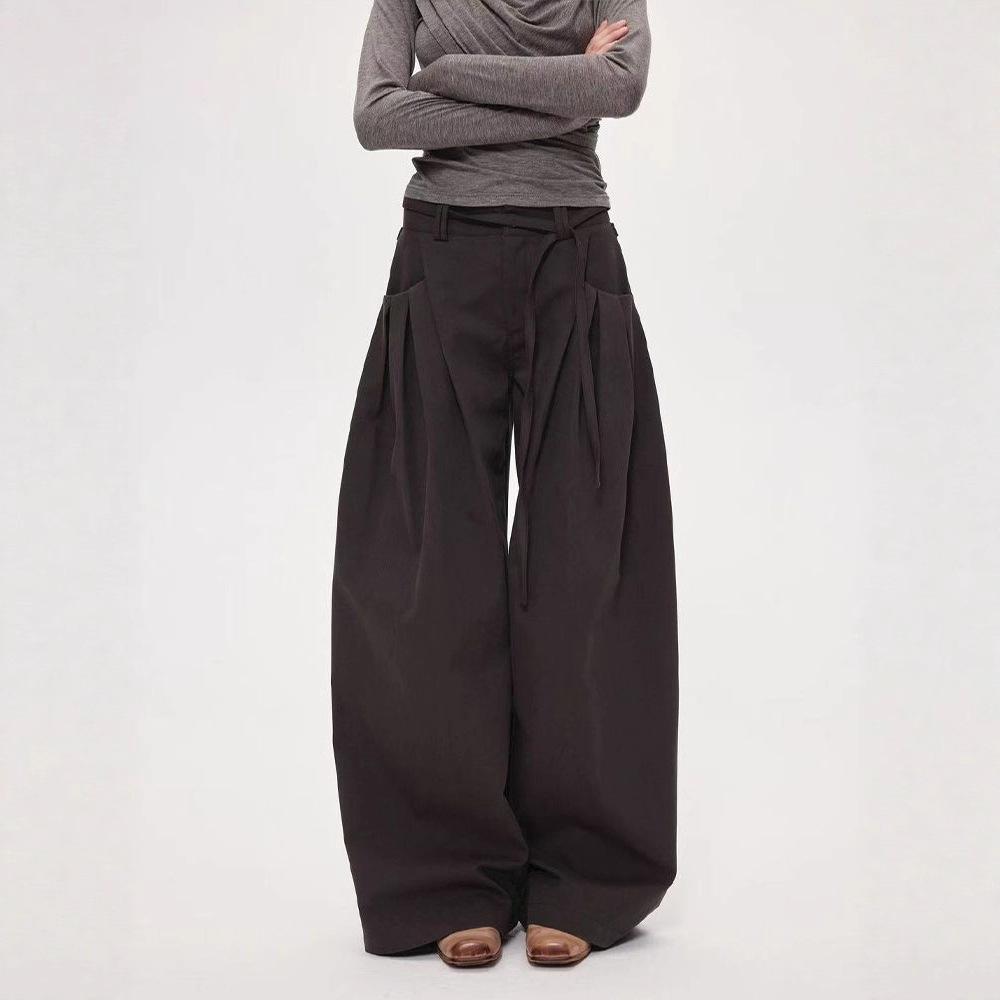 Women High Waist Pants Autumn Retro Cargo Wide Leg Pants Women's Curved Straight Floor Length Loose Casual Trouser