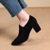 High Heeled Single Shoes Autumn New Pointed Toe Deep Mouth Suede Slip-on Non-Slip Block Heel Shoes