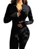 Women's Ribbed Elastic Slim-fit Long Sleeve Sport Yoga Jumpsuit with Invisible Zipper