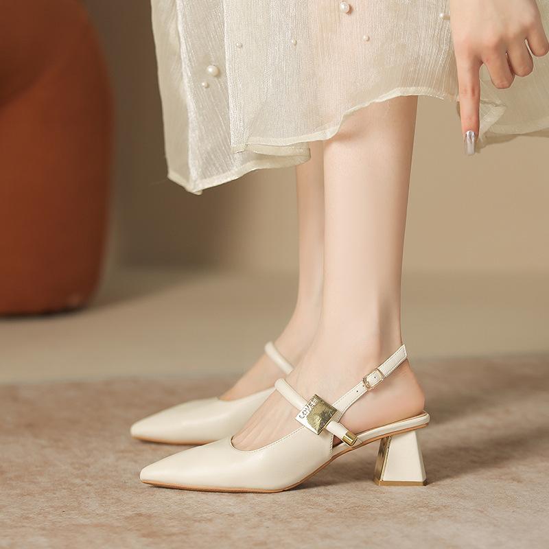 Black high heels women's stilettos 2025 new pointed toe bag head sandals with skirt Mary Jane single shoes