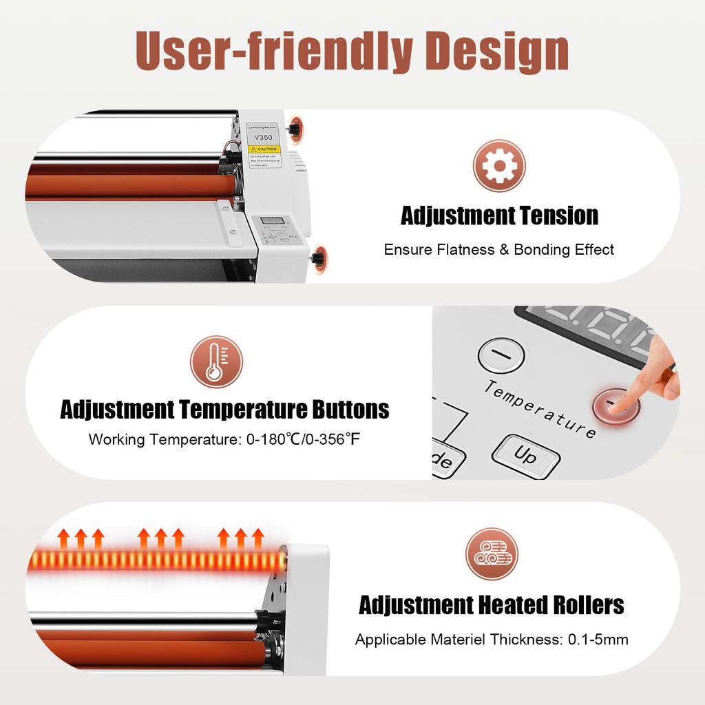 13.8in Quiet Hot Cold Roll Laminator,700W Single & Dual Sided Four Rollers Adjustable Laminating Machine for Home Office School