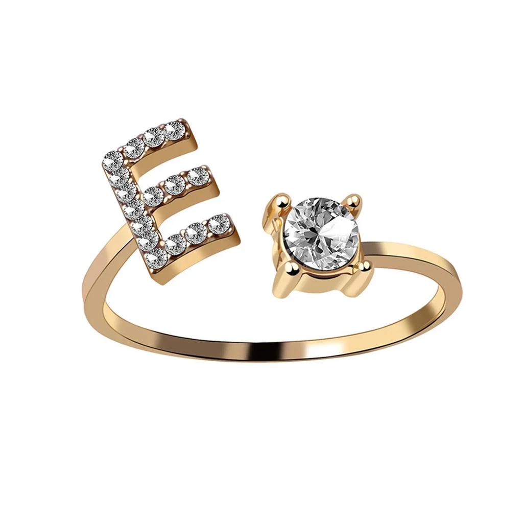 Adjustable Initials Rings Stainless Steel Simple Zircon Letter Rings for Women Wedding Band Couples Jewelry Accessories Gifts