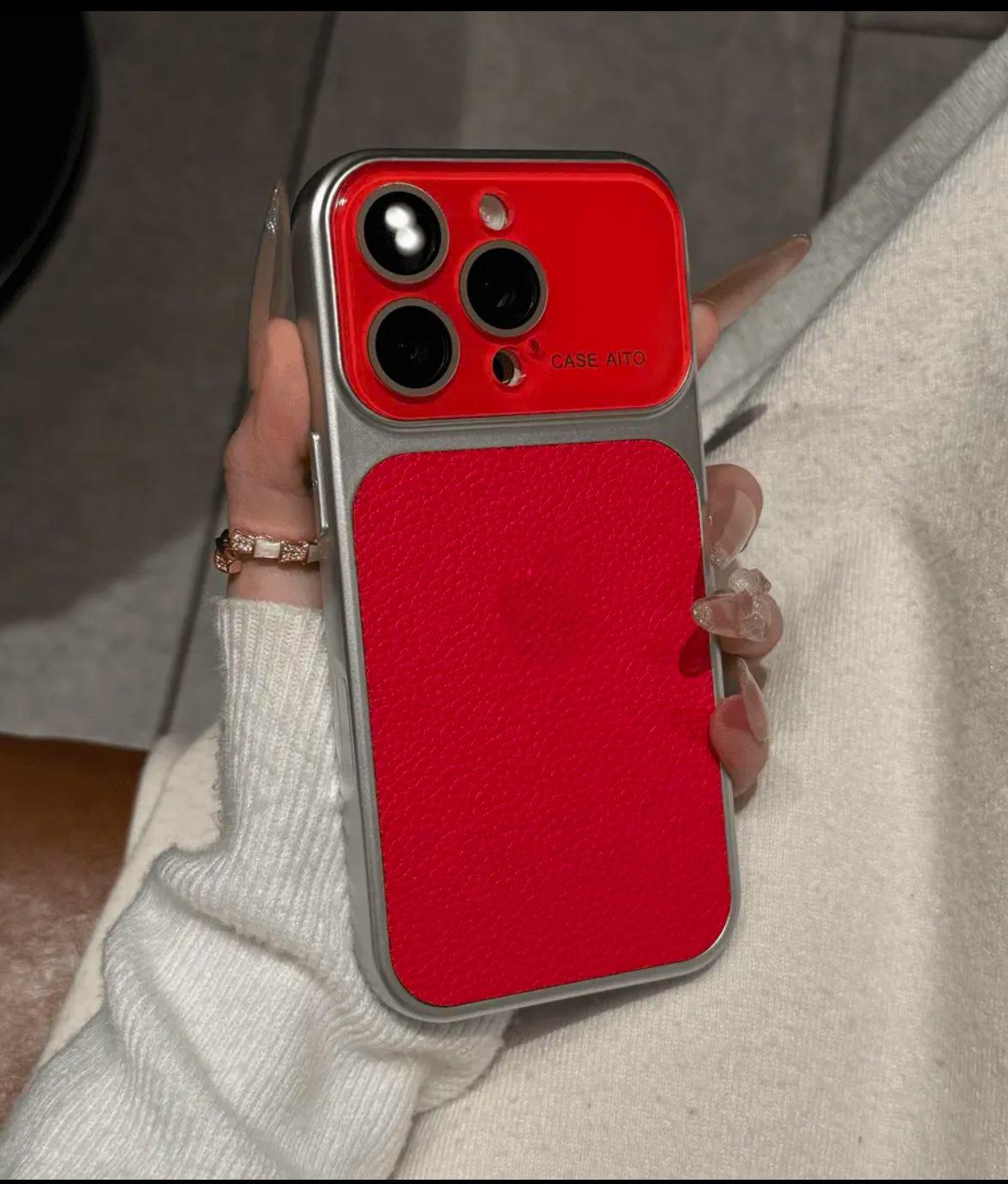 

Чохол для iPhone 17 Pro Max з текстурою шкіри лічі, повний захист для Apple 16 For iPhone 16 PRO MAX червоний