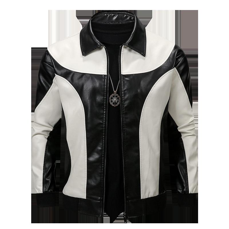 

Мужская кожаная мотоциклетная куртка Color Block - Модный американский ретро-гоночный стиль для весны и осени XL