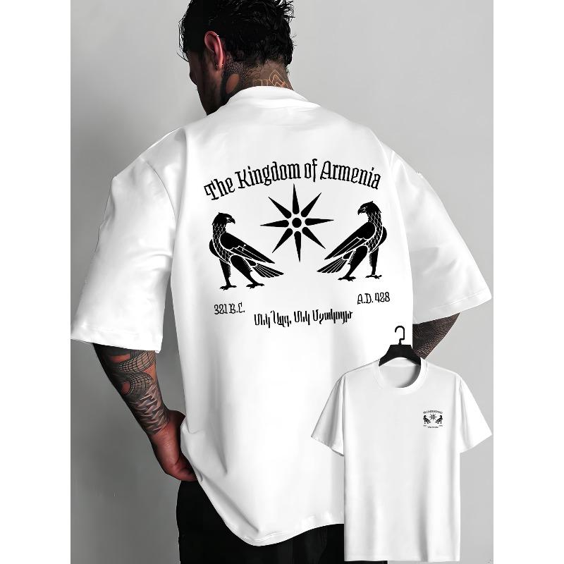 

Мужская футболка, летняя, с круглым вырезом, короткая, стильная и универсальная, с надписью Королевство Армения и дизайном двойного орла на спине S белый