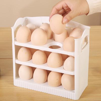 Egg Storage Box 24 Eggs Large Capacity 3-Layer Drawer Design Refrigerator Egg Holder Vertical Curved Grooves Refrigerator Organizer