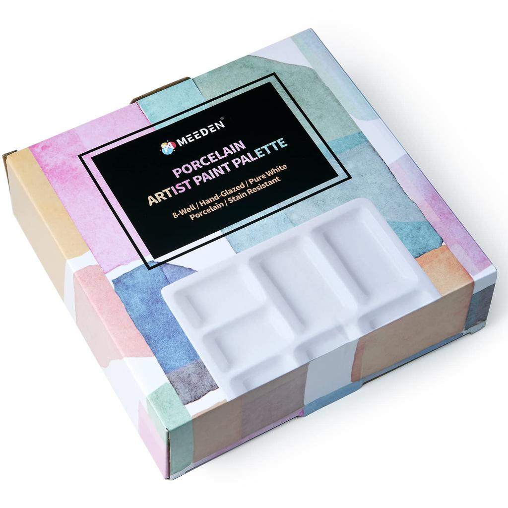 MEEDEN Ceramic Watercolor Palette, 8 Holes, Easy to Clean, Convenient for Color Sorting, Mini Square, 19 x 19 x 2.3 cm
