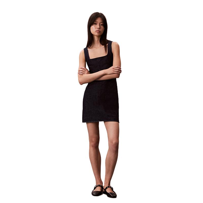 Calvin Klein Vintage Artistic Square Neck Lyocell Blend Slimming Denim Slip Dress Women dresses 47F793G