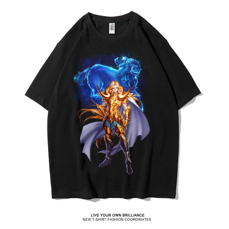 Japanese Anime Saint Seiya Golden Zodiac Sports Rock Fitness Casual Hip Hop Men's Top Short Sleeve T-shirt Girls T-shirt Couple
