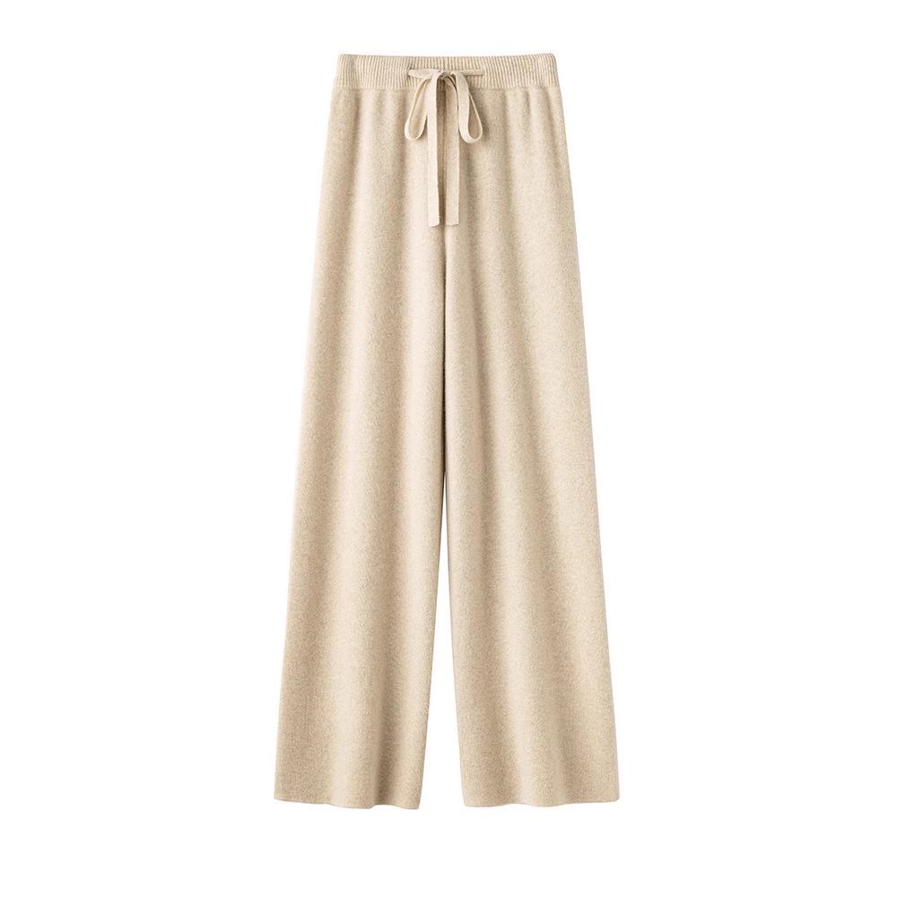 100% Australian Wool Wide-Leg Women's Extra Long Straight-Leg Cashmere Knit Pants for Autumn Winter