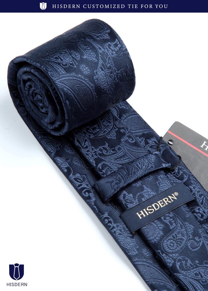 [HISDERN] Business-Krawatte und Einstecktuch Set für Herren, Marineblaues Paisleymuster, Stilvolle Krawatte für Hochzeiten, Vorstellungsgespräche, Aufnahmefeiern, Abschlussfeiern