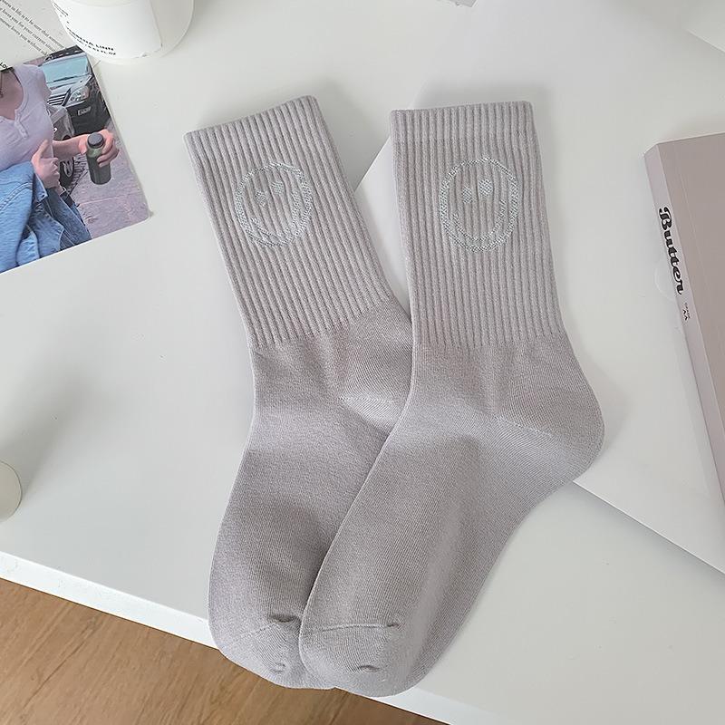 5 Paires de Chaussettes Mignonnes Style Écolier Printemps et Automne avec Visages Souriants pour Femmes