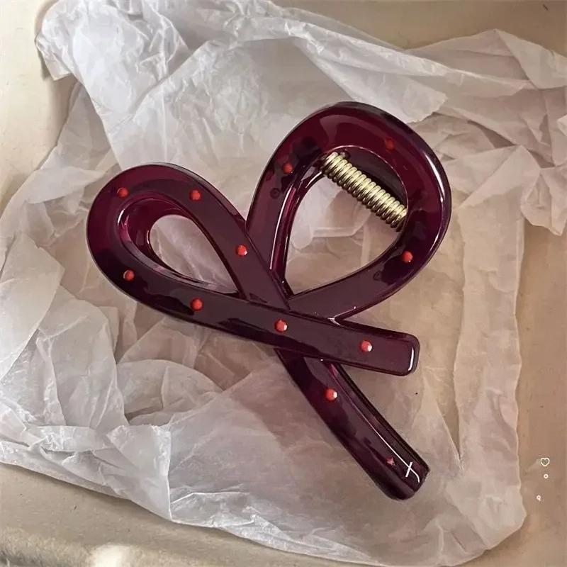 1pc Women Vintage Red Polka Dot Ribbon Bow Shark Clip Hairpin Hair Claw Crab Barrettes Elegant Headwear Hair Accessories Gift
