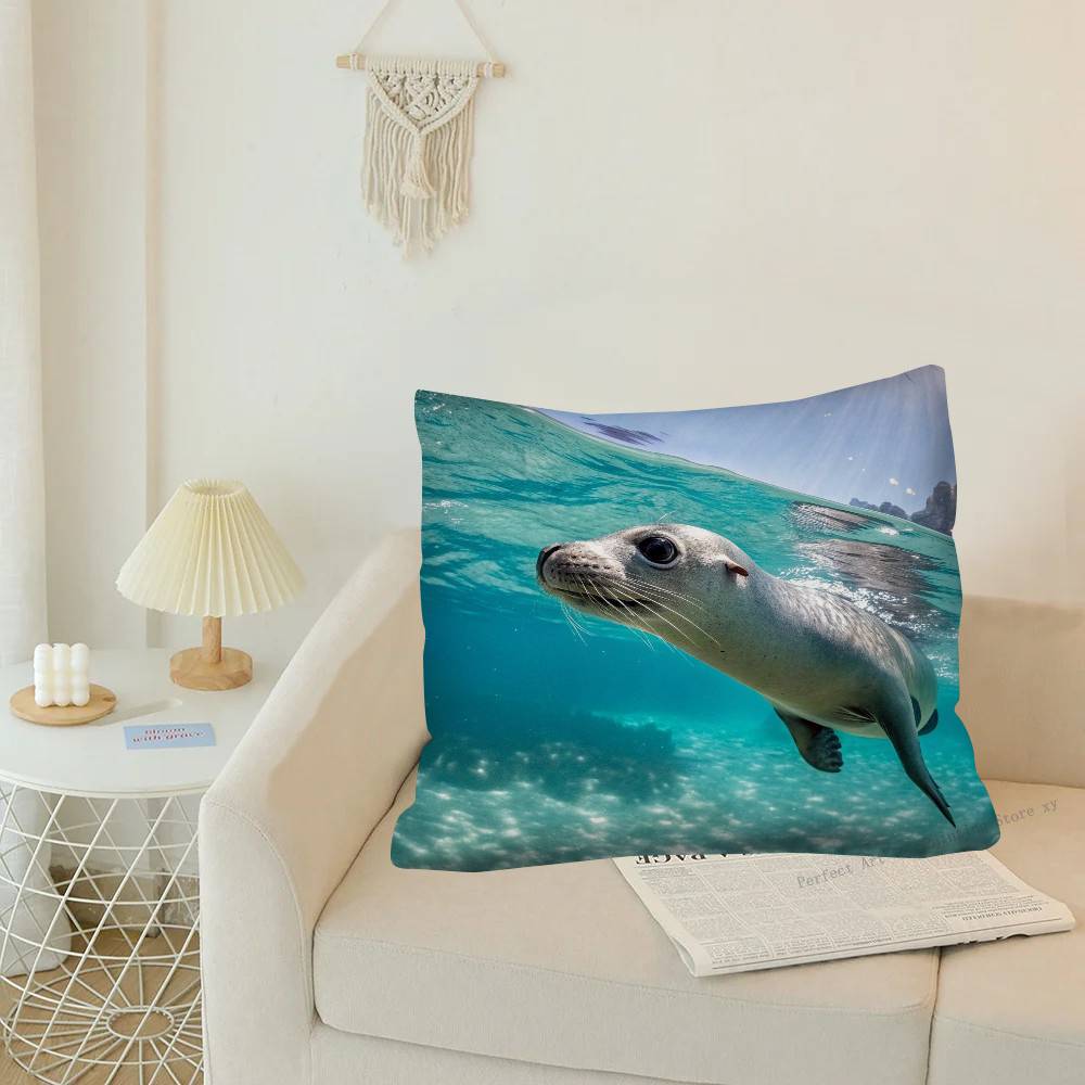1Pc Seal Sea Cute Funny Pillow Case Fashion Square Pillowcase Bedroom Sofa Room Ins Decoration Leisure