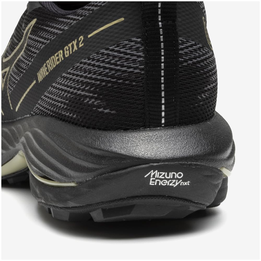 Mizuno Wave Rider GTX 2 Беговые Толстые Черные x 2E Обувь Gore-Tex, Бег трусцой, Марафон, Тренировки, Спорт, Легкие, Упругие, Подошва, Золотые, 27.0 см,