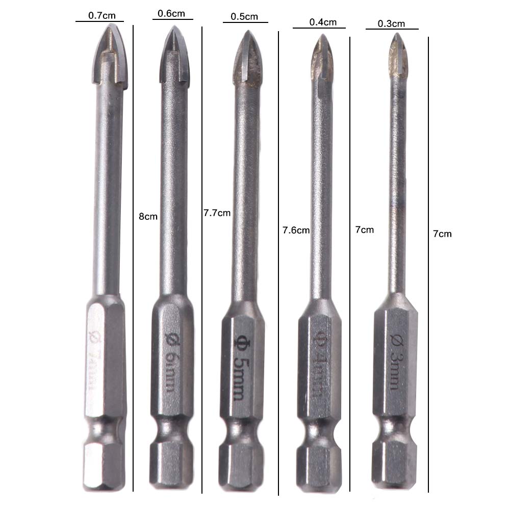 5Pcs Four Side Carbide Drill Bit Wear-resistant Cross Hex Drill Triangular Drill Bit Glass