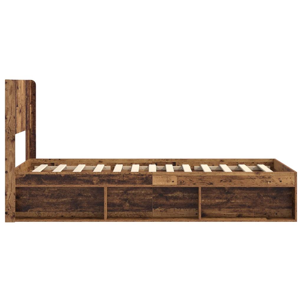 Bed Frame with Storage Space and Headboard Rustic Wood Finish 90 x 190 cm