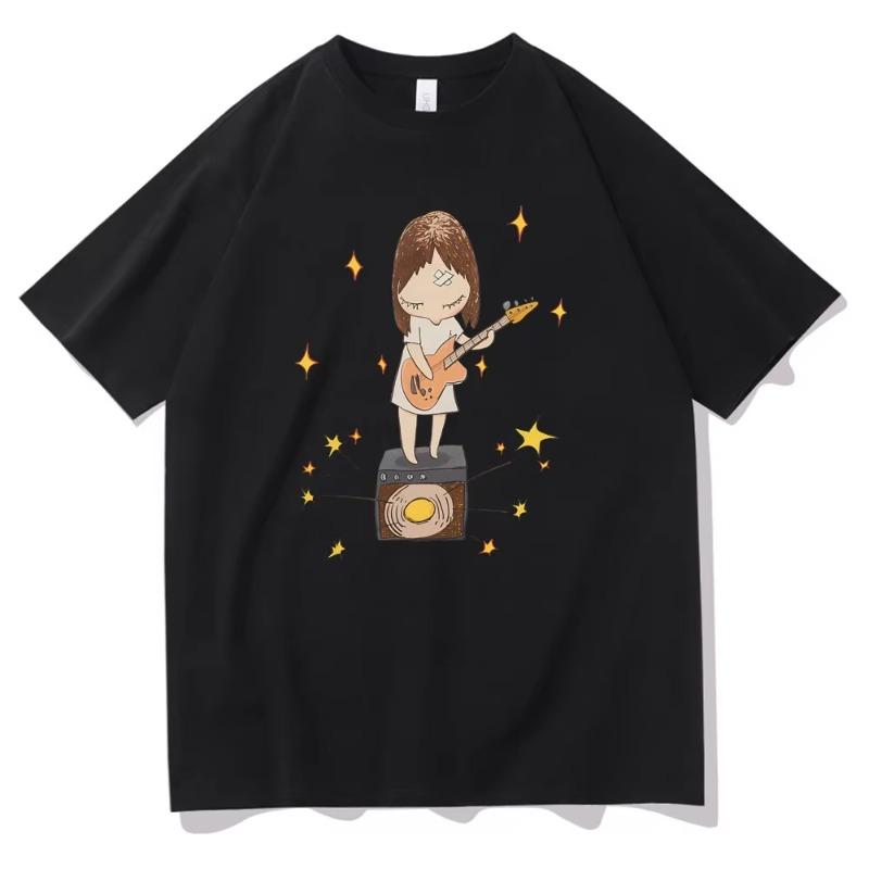 Trendy Yoshitomo Nara Guitar Gurl Printed T-Shirt Men's and Women's Fashion Cartoon  Short Sleeve T-Shirt Casual Retro Top