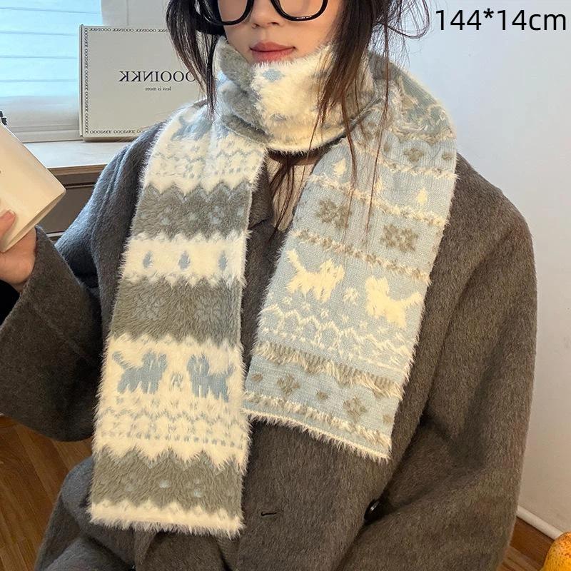 Cartoon Brown Raccoon Patterned Scarf Knitted Faux Mink Fur Scarf Soft Comfort Women Winter Neckerchief Warm Scarves