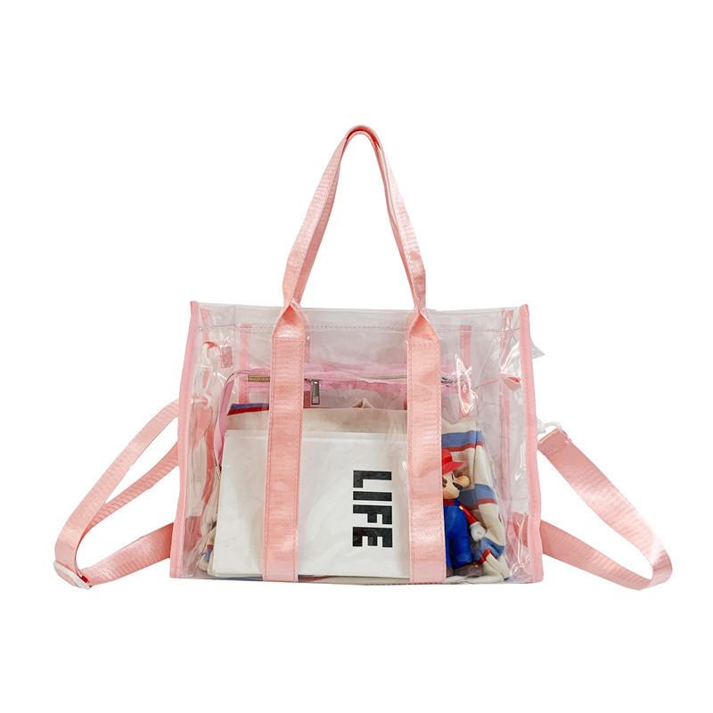 Pvc Transparent Beach Bag With Inner Zipper Pocket For Summer Outings
