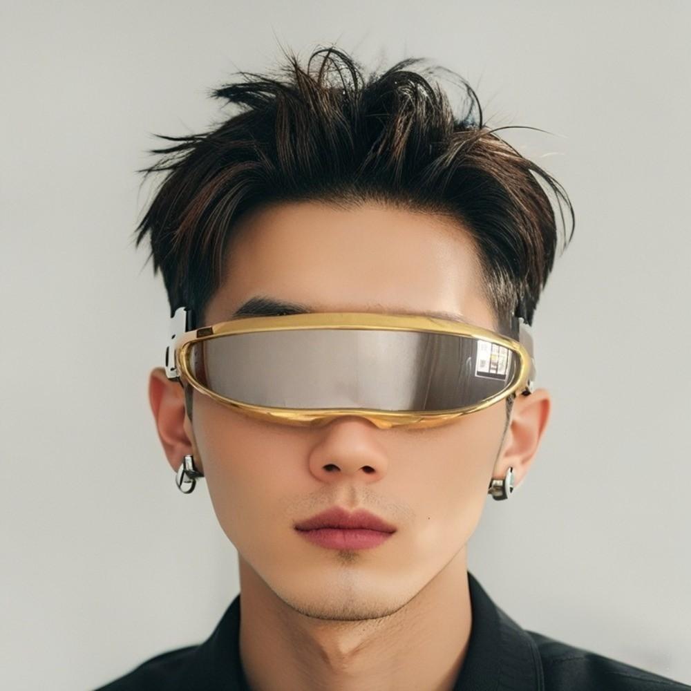 Electroplated Blocking Sunglasses One-piece Mirror Steampunk Sunglasses Vintage Women Eyeglass  Men