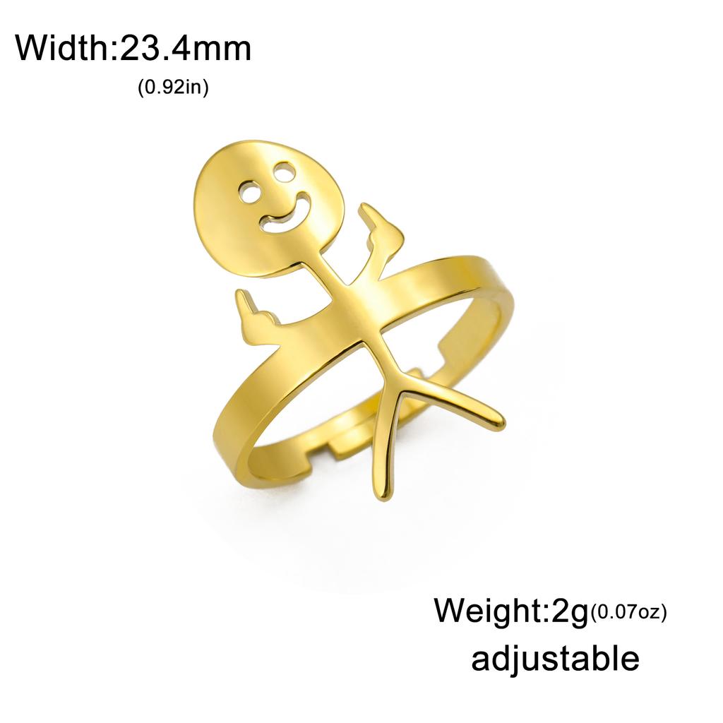 Teamer Anello Regolabile Stickman Dito Medio Per Uomo Donna Colore Oro Acciaio Inossidabile Anello Hiphop Punk Gioielli Regalo Divertente Nuovo